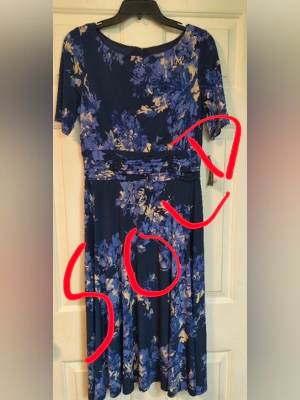 SOLD- Jessica Howard Navy Blue Cream Floral Flowy Midi Dress Size 8